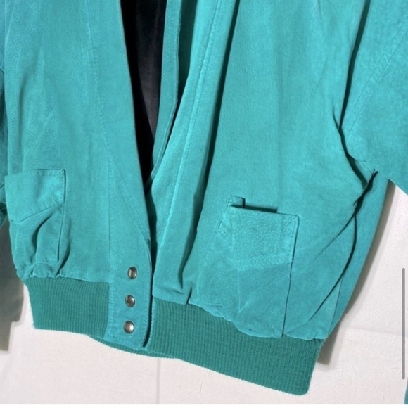 Vintage Daniel Marcus Cropped Teal Suede 90s Jacket M - Picture 10 of 15